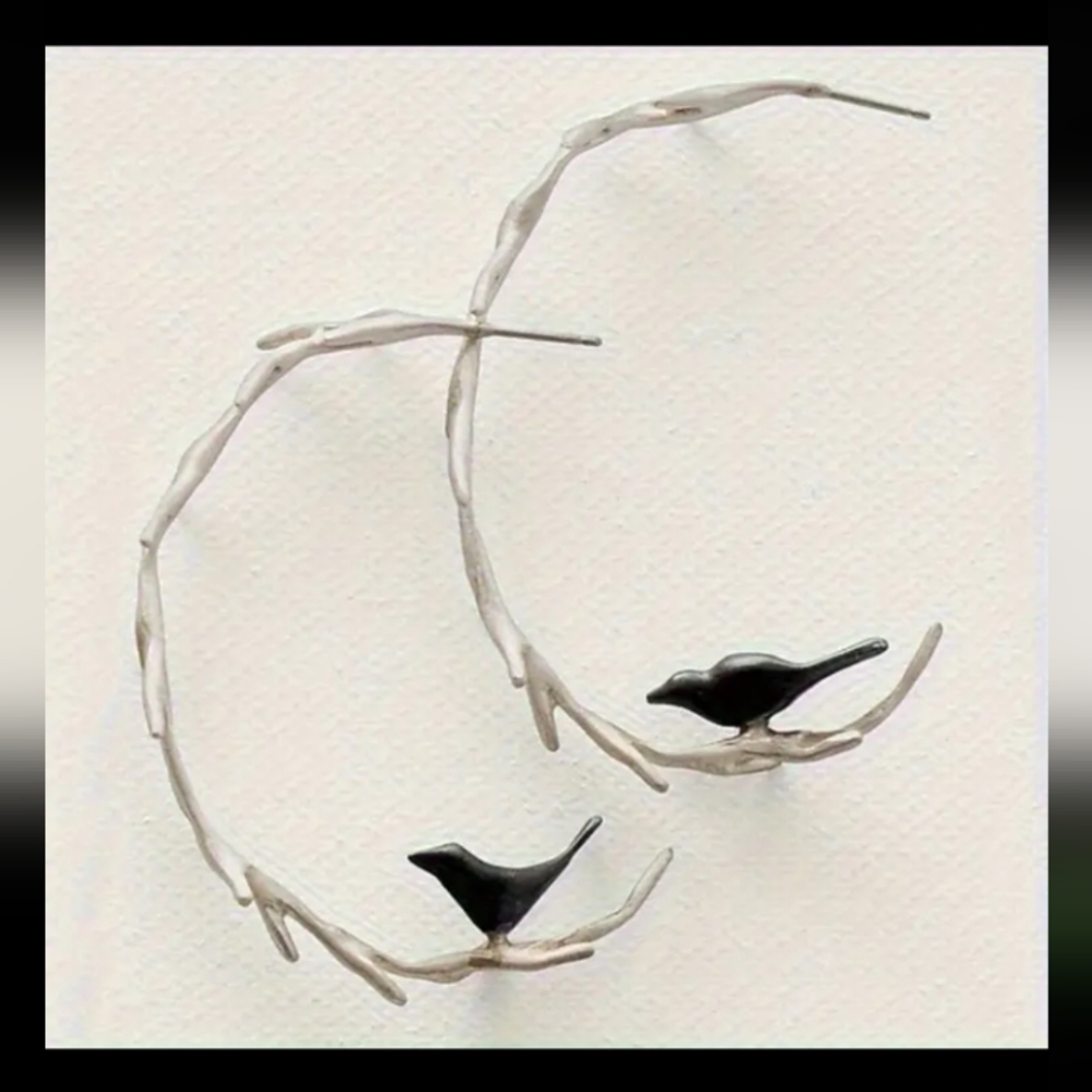 Black Bird Silver Earrings